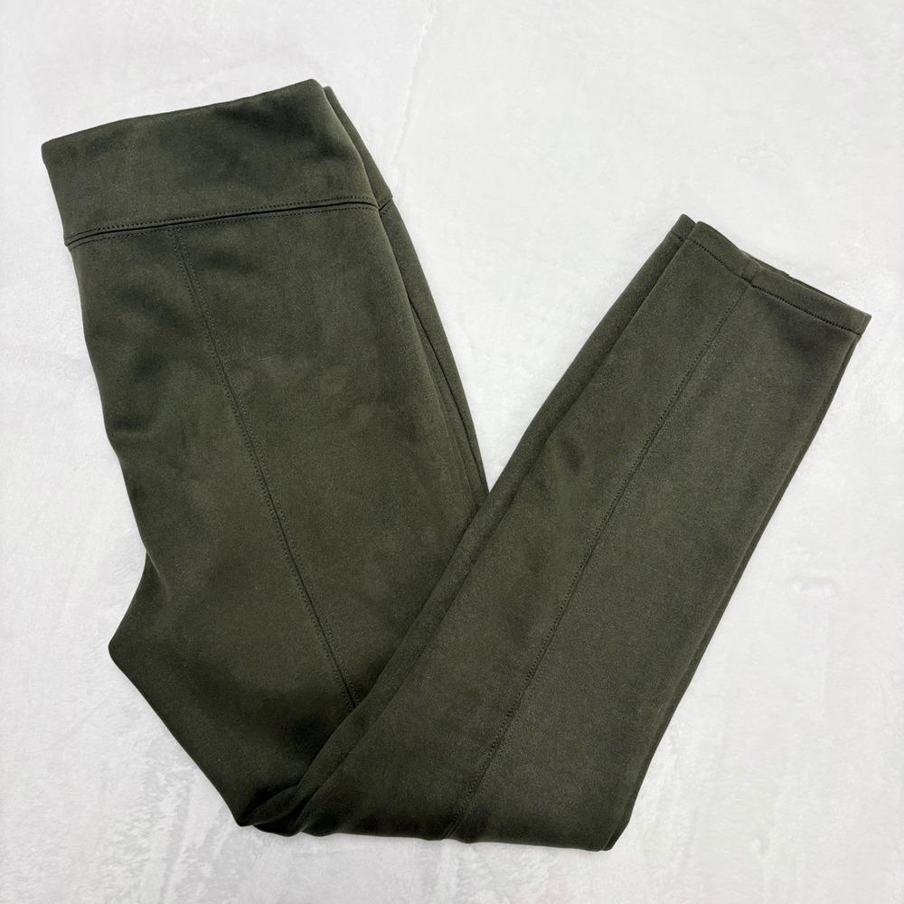 Anthropologie Faux Suede Pull On Pants Olive Green Front Seam Ankle Zip Size 31